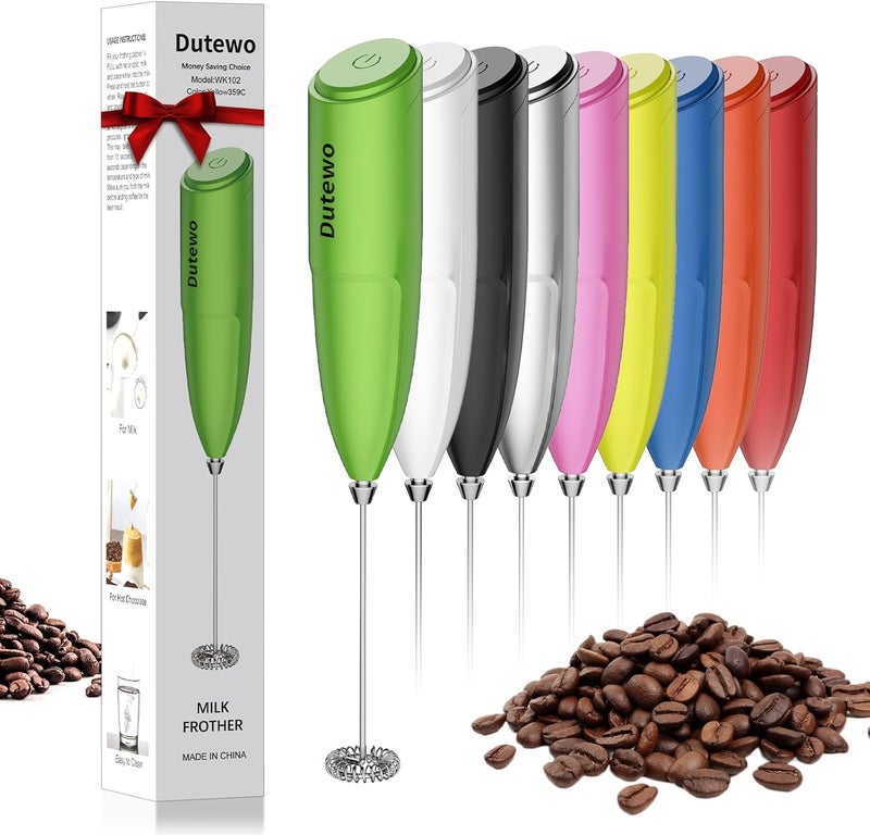 Dutewo Hand Mixer Milk Frother for Coffee - Frother Handheld Foam Maker for Lattes, Electric whisk Drink Mixer Mini Foamer for Cappuccino, Frappe, Matcha, Hot Chocolate, Yellow 359C(Green) - Image 1